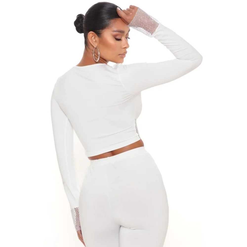 NWT On The Town White Rhinestone Co-ord Legging Set Size Medium